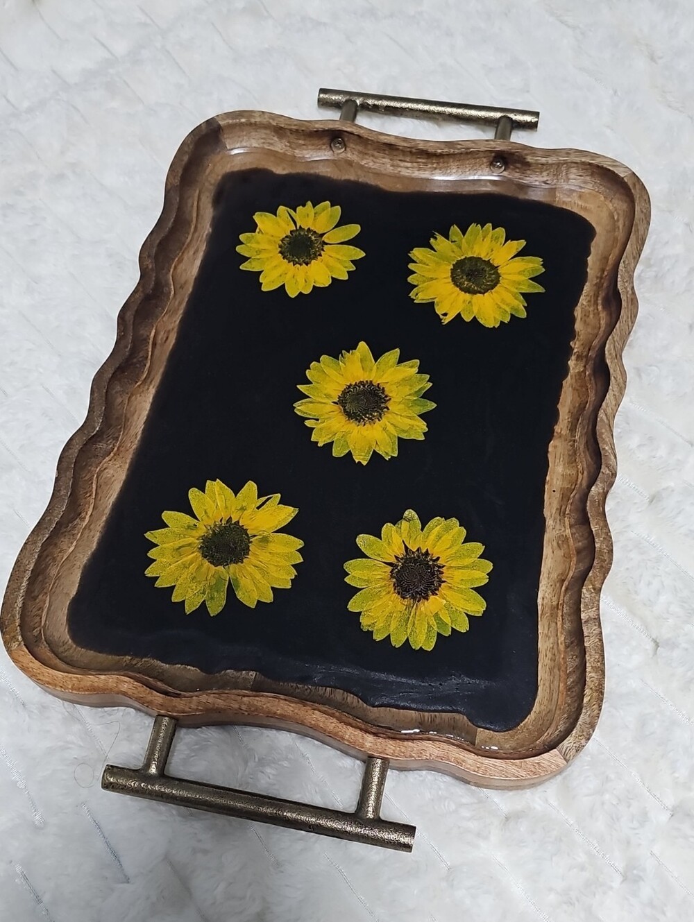 Sunflower Resin Wood Serving Tray